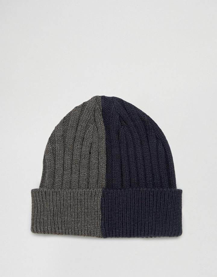 Asos Half And Half Beanie In Navy And Gray - Blue