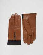 Asos Leather Gloves With Knit & Circle Zip - Brown