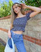 Topshop Floral Print Ruched Top In Violet-purple