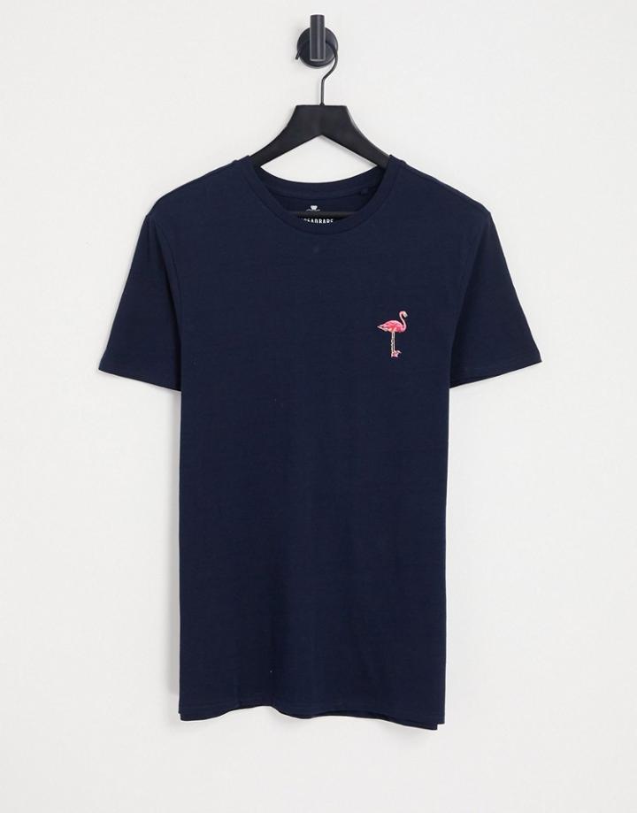 Threadbare Flamingo Embroidery T-shirt In Navy