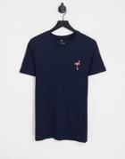 Threadbare Flamingo Embroidery T-shirt In Navy