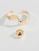 Asos Design Pack Of 2 Bracelet And Ring In Abstract Shape In Gold - Gold