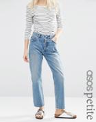 Asos Petite Authentic Straight Leg In Oxford Wash - Blue