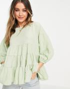Asos Design Tiered Textured Smock Top In Washed Apple-green