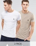 Asos 2 Pack Muscle T-shirt With Logo Save 19% In White/beige