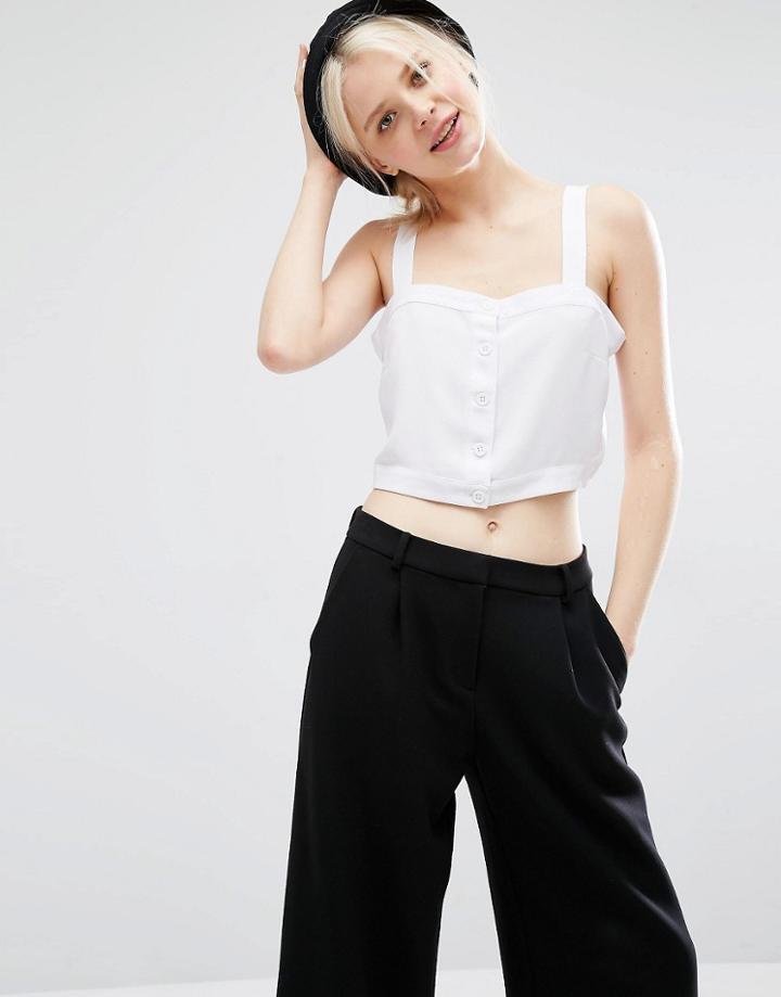 Monki Exclusive Button Through Top - White