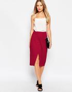 Asos Pencil Skirt With Wrap Front - Red