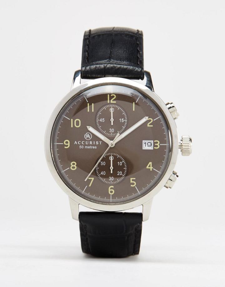 Accurist Leather Chronograph Watch In Black - Black