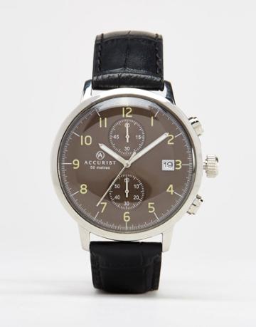Accurist Leather Chronograph Watch In Black - Black