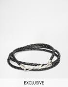 Simon Carter Leather Wrap Bracelet With Lightening Bolt Exclusive To Asos - Black