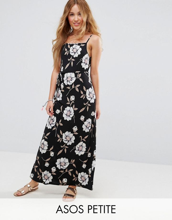 Asos Petite V Back Maxi Dress In Dark Floral - Multi