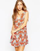 Mango Paisley Print Dress With Tie Back - Red