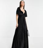 Asos Design Tall Twist Back Empire Waist Velvet Pleated Maxi Dress In Black