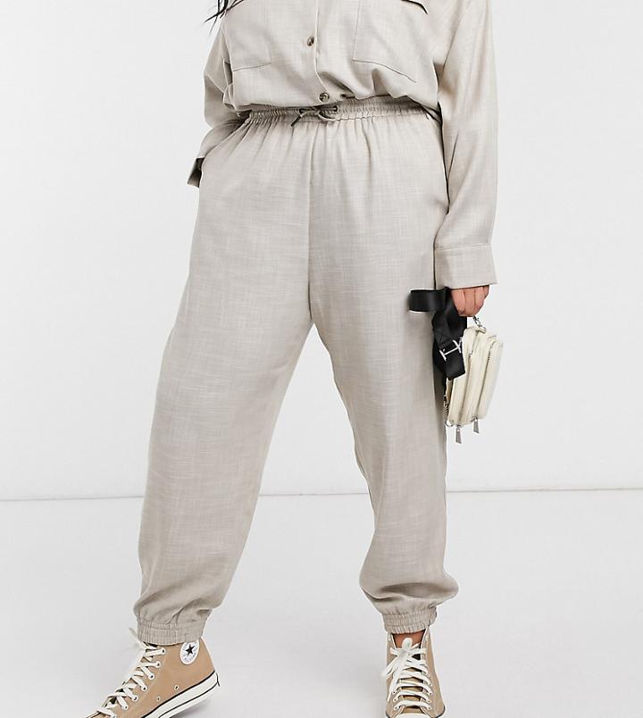 Asos Design Curve Tailored Sweatpants In Camel Texture-neutral
