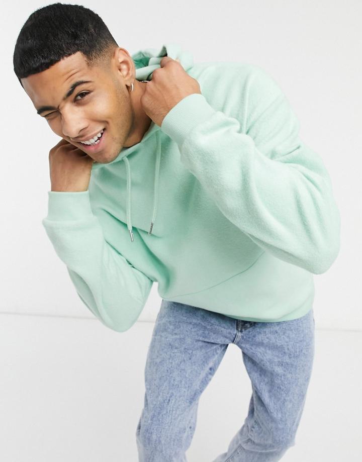 Asos Design Oversized Hoodie In Green Reverse Fleece