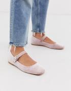 Asos Design Links Mary Jane Ballet Flats In Blush Velvet - Pink