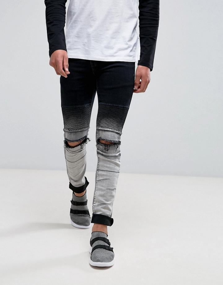 Sixth June Skinny Jeans In Dip Dye With Knee Rips - Black