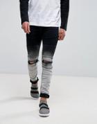 Sixth June Skinny Jeans In Dip Dye With Knee Rips - Black