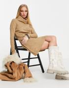 Only Roll Neck Knit Mini Dress In Beige-brown