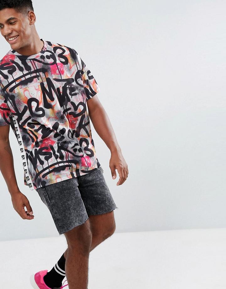 Asos X Mtv Oversized T-shirt With All Over Graffiti Print - Multi