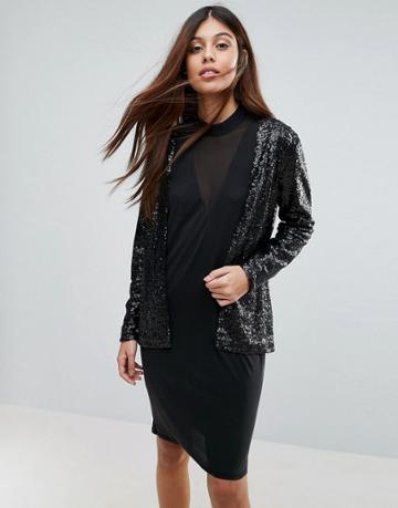 Storm & Marie Glam Sequin Collarless Blazer - Black