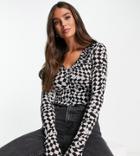 Topshop Tall Mesh Checkerboard Print Button Front Top In Black