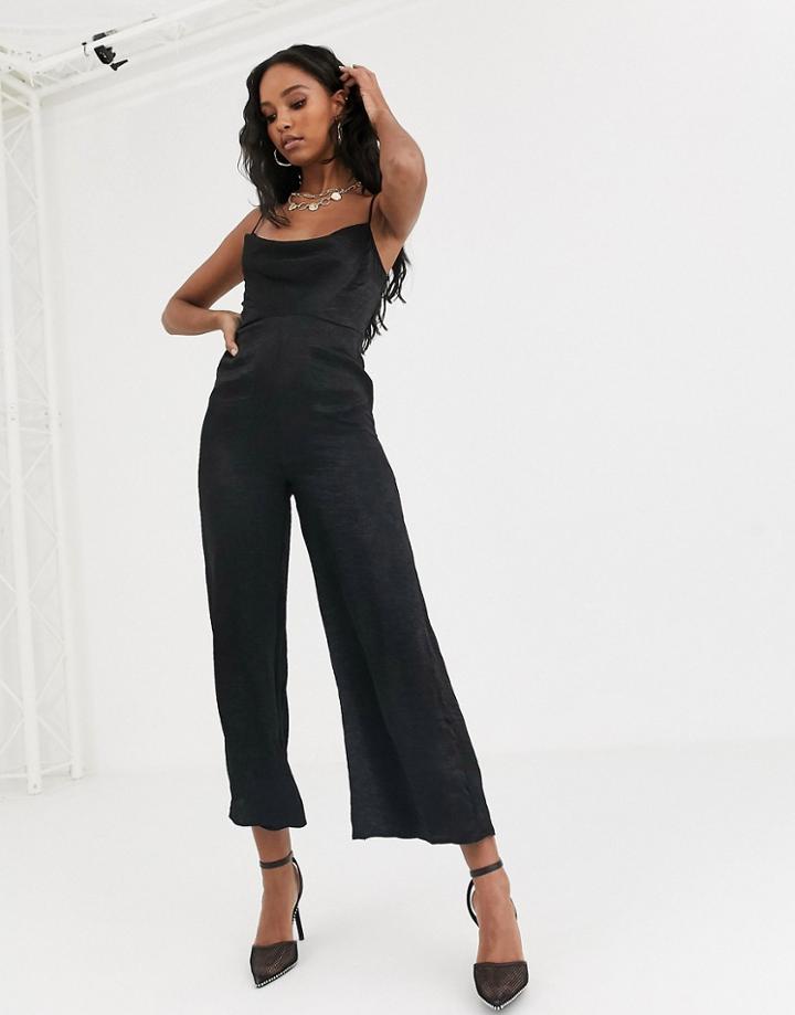 Asos Design Satin Cowl Neck Jumpsuit-black
