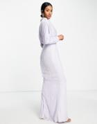Asos Design Drape Neck Maxi Dress With Satin Stripe In Lilac-purple
