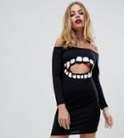 Asos Design Petite Halloween Bite Bardot Mini Dress - Black