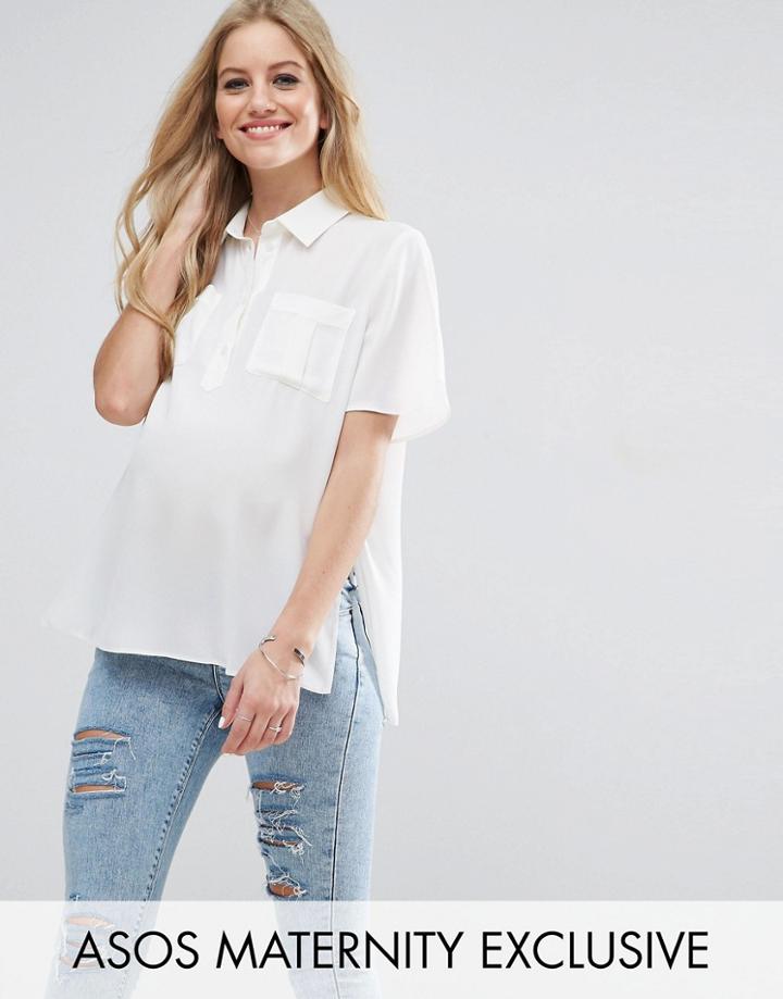 Asos Maternity Longline Short Sleeve Blouse With Pockets - Black