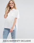 Asos Maternity Longline Short Sleeve Blouse With Pockets - Black