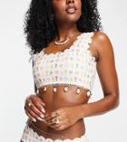 Daisy Street Bikini Top With Scallop Edge And Faux Shell Tie Detail In Shell Print-neutral