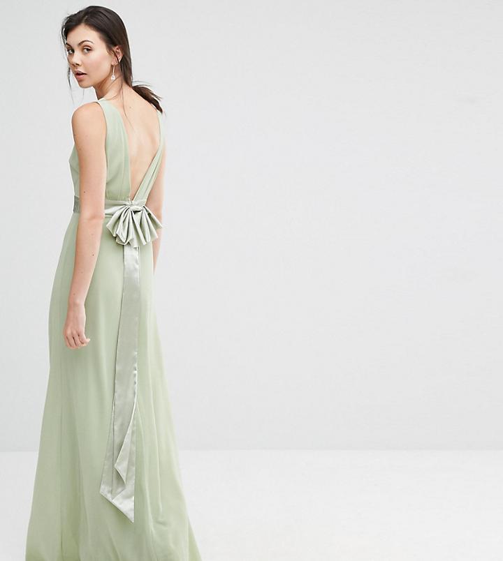 Tfnc Tall Wedding Sateen Bow Back Maxi Dress - Green
