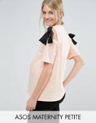 Asos Maternity Petite Top With Cold Shoulder And Woven Ties - Pink