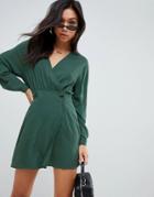 Asos Design Casual Wrap Mini Dress - Green