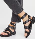 Asos Design Wide Fit Fernanda Premium Leather Chunky Sandals In Black