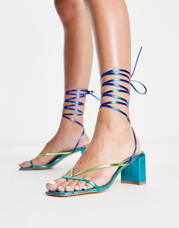 Raid Annelise Tie Ankle Strappy Sandals In Mixed Metallic-multi
