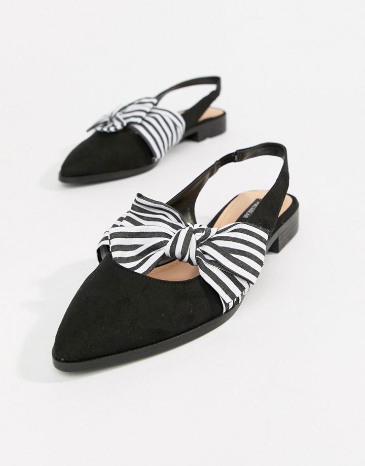 Pull & Bear Slingback Point Toe Shoe With Bow In Black - Black
