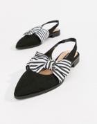Pull & Bear Slingback Point Toe Shoe With Bow In Black - Black