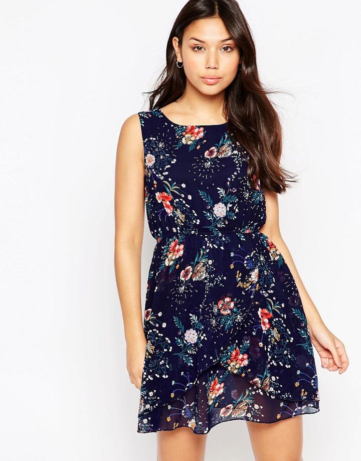 Iska Floral Print Skater Dress - Navy