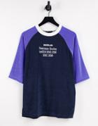 Asos Design Oversized T-shirt In Blue Towelling With Text Embroidery-multi