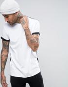 Asos Longline T-shirt With Contrast Back And Roll Sleeve - White