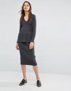Paisie Ribbed Pencil Skirt With Back Split Co-ord - Gray