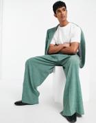 Asos Design Extreme Wide Suit Pants In Forest Green Crosshatch