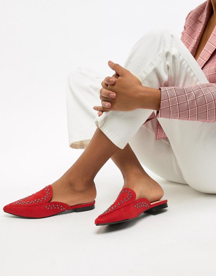 Lost Ink Red Studded Flat Mules - Red
