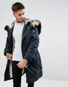 River Island Parka Jacket With Faux Fur Lining In Navy - Blue