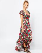 Wildfox Flower Shipping Wrap Maxi Tea Dress With Ruffle Detail - Multi