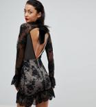 Asos Tall High Neck Open Back Lace Mini Dress-black