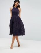 Asos Lace Scallop Midi Dress - Navy