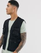 Brave Soul Utility Vest Suit Vest In Black Denim - Black